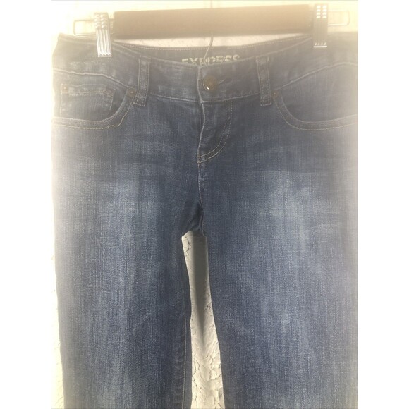 Express Womens Wide Leg High Rise Jeans Size 2R Medium Wash Pleat Front Nautical - Picture 3 of 11